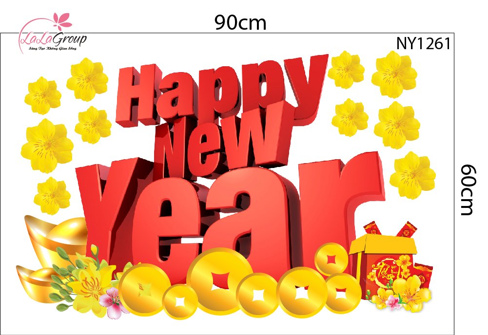 Decal Trang Trí Tết Lân Vàng Gõ Cửa Tài Lộc Sum Vầy