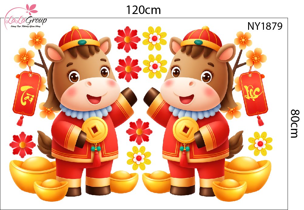Decal Trang Trí Tết Tuấn Mã Tài Lộc Bình An Đủ Đầy