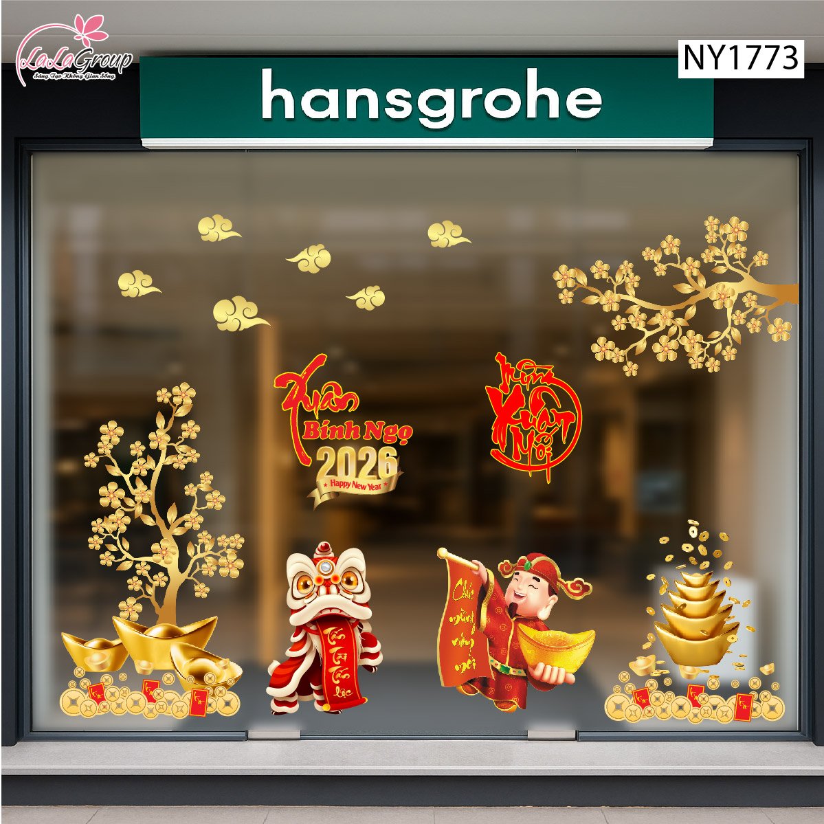 Combo Decal Trang Trí Tết Thần Tài Và Lân Phát Tài 2026