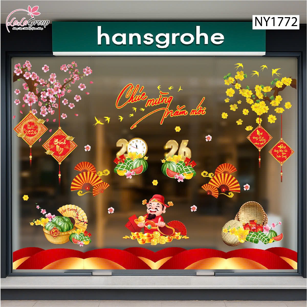 Combo Decal Trang Trí Tết Xuân Bính Ngọ Thần Tài Phúc Lộc 2026