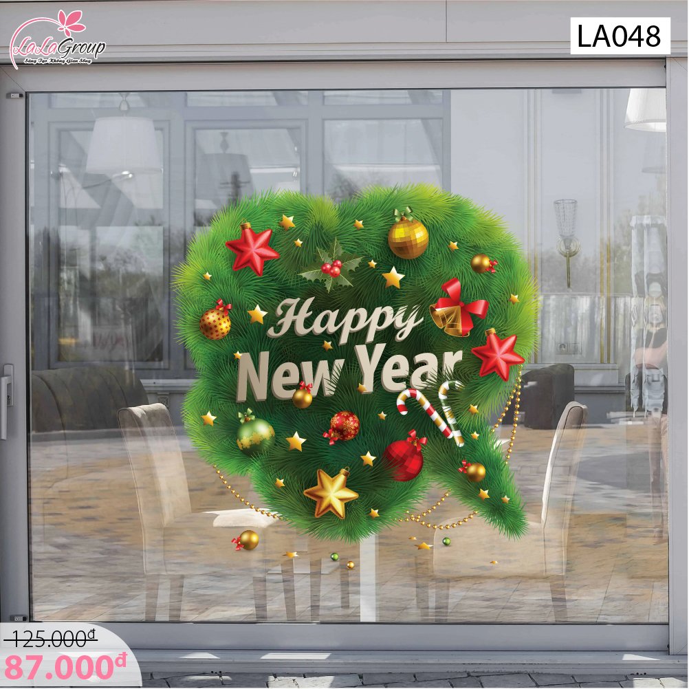 Decal dán tường Trái tim Noel xanh size lớn 60x60 (nền trắng đục)