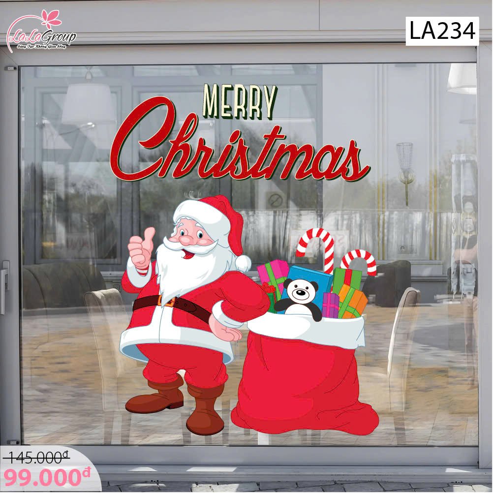 Decal trang tr&iacute; noel &ocirc;ng gi&agrave; noel v&agrave; nộp qu&agrave;