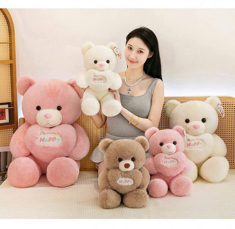 Gấu b&ocirc;ng &ocirc;m tim happy xinh xắn dễ thương