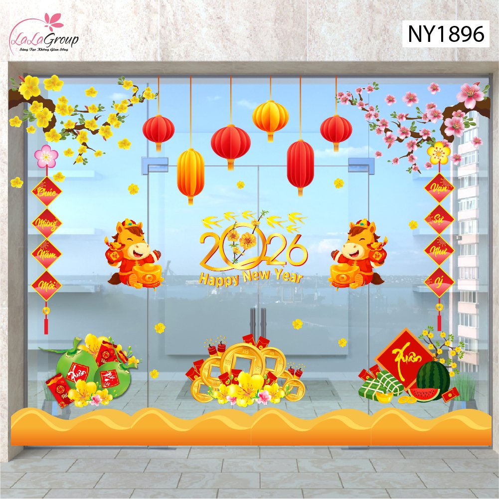 Combo Decal Trang Trí Tết Xuân Bính Ngọ Đồng Tiền Vàng May Mắn 2026