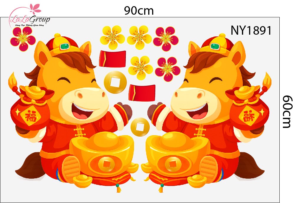 Combo Decal Trang Trí Tết Xuân Bính Ngọ Đồng Tiền Vàng May Mắn 2026