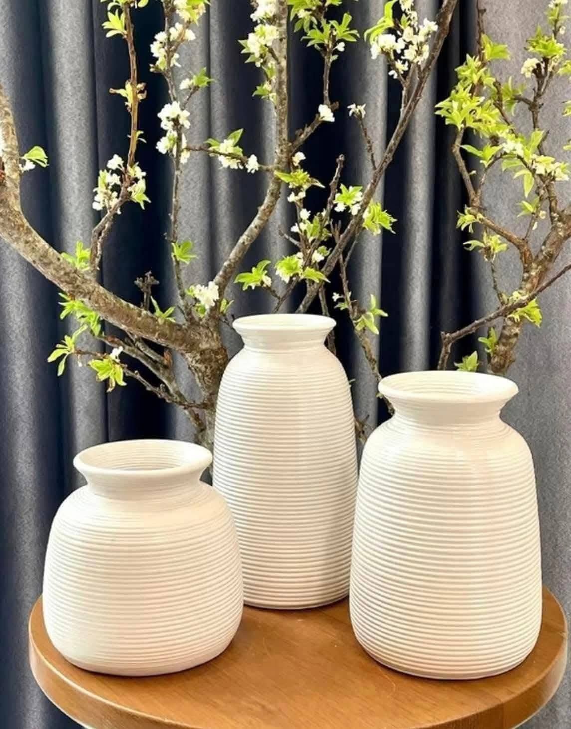 Bình Hoa Gốm Men Trắng Cắm Hoa Trang Trí