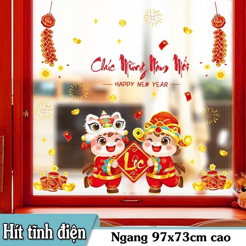 Decal 2 mặt tĩnh điện trang tr&iacute; tết b&eacute; ch&uacute;c tết ph&uacute;c lộc