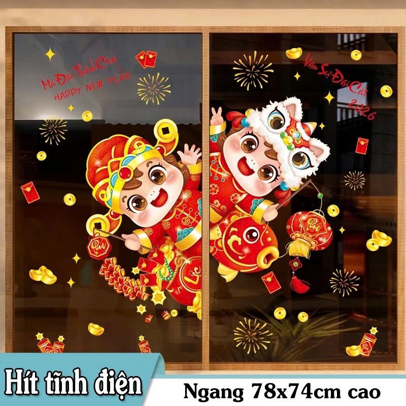 Decal 2 mặt tĩnh điện trang tr&iacute; tết m&atilde; đ&aacute;o th&agrave;nh c&ocirc;ng 2026