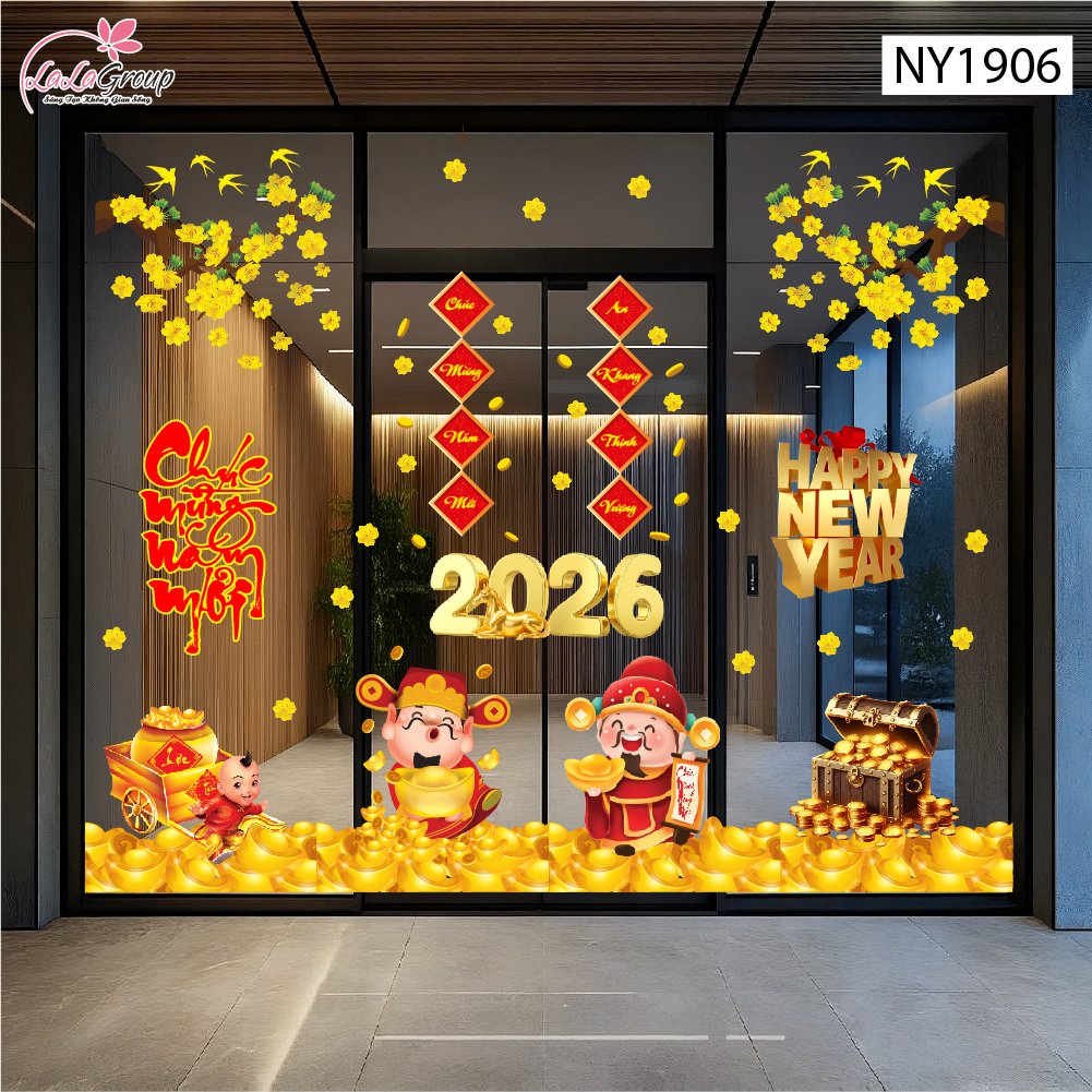 Combo Decal Trang Tr&iacute; Tết Ch&uacute;c Mừng Năm Mới T&agrave;i Lộc Đầy Nh&agrave;