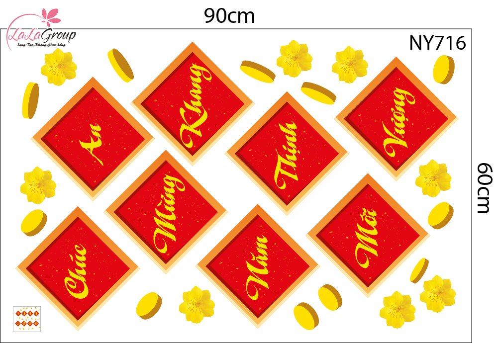Combo Decal Trang Tr&iacute; Tết Ch&uacute;c Mừng Năm Mới T&agrave;i Lộc Đầy Nh&agrave;