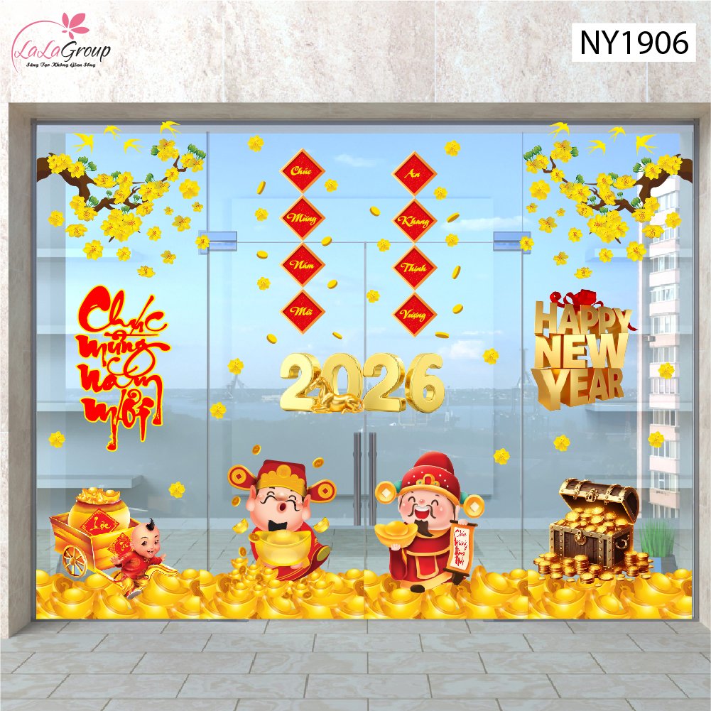 Combo Decal Trang Tr&iacute; Tết Ch&uacute;c Mừng Năm Mới T&agrave;i Lộc Đầy Nh&agrave;