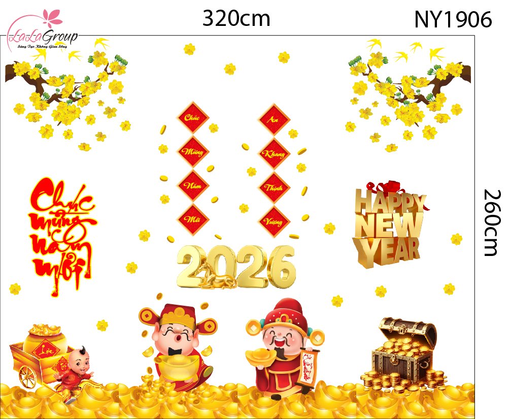 Combo Decal Trang Tr&iacute; Tết Ch&uacute;c Mừng Năm Mới T&agrave;i Lộc Đầy Nh&agrave;