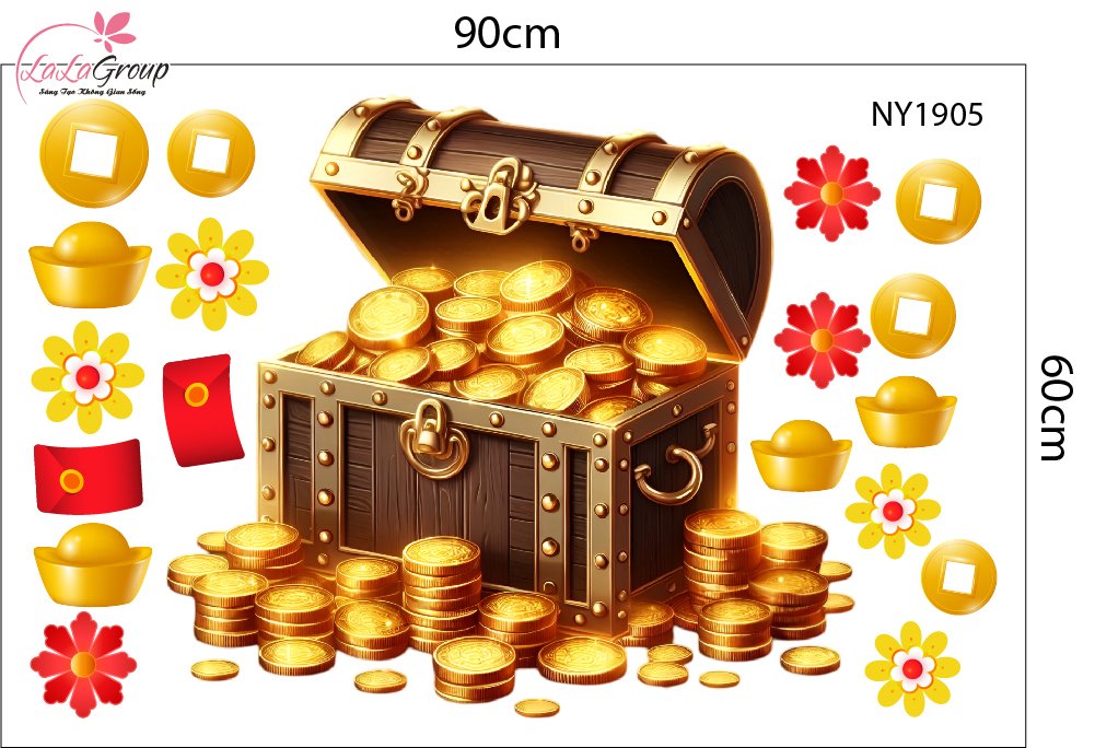 Combo Decal Trang Tr&iacute; Tết Ch&uacute;c Mừng Năm Mới T&agrave;i Lộc Đầy Nh&agrave;