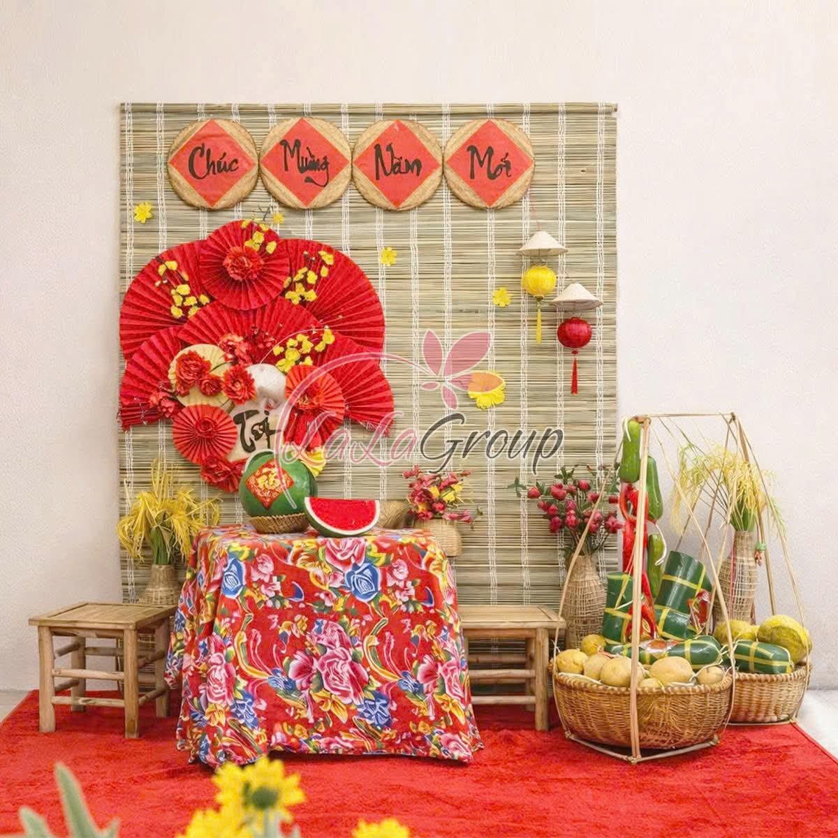 Tiểu Cảnh M&agrave;nh Tre K&egrave;m B&agrave;n Ghế Trang Tr&iacute; Tết Nguy&ecirc;n Đ&aacute;n T&agrave;i Lộc Mừng Năm Mới