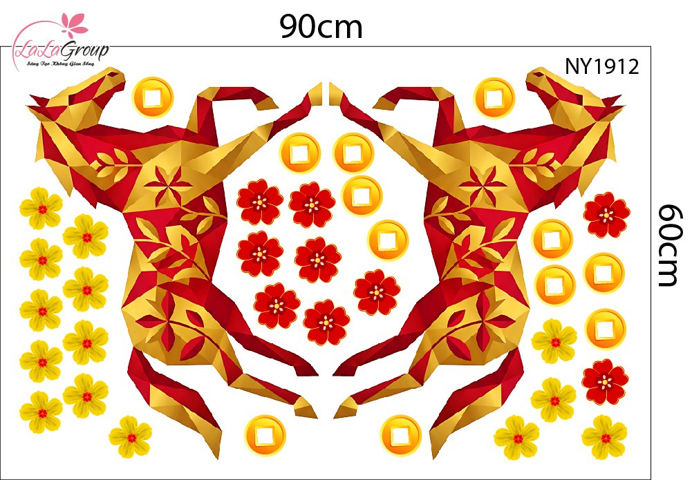 Combo Decal Trang Tr&iacute; Tết Happy New Year Xu&acirc;n B&iacute;nh Ngọ 2026