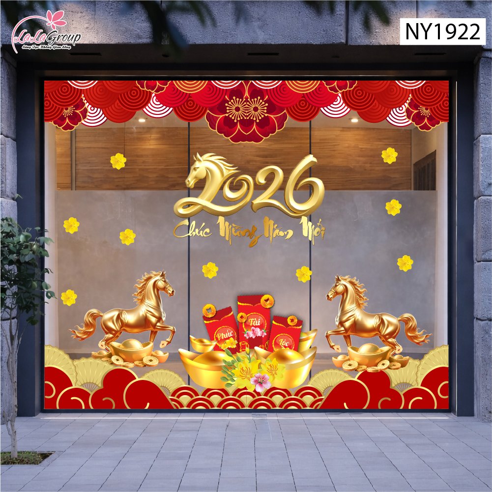 Combo Decal Trang Tr&iacute; Tết Ch&uacute;c Mừng Năm Song M&atilde; Ph&uacute; Qu&yacute; 2026