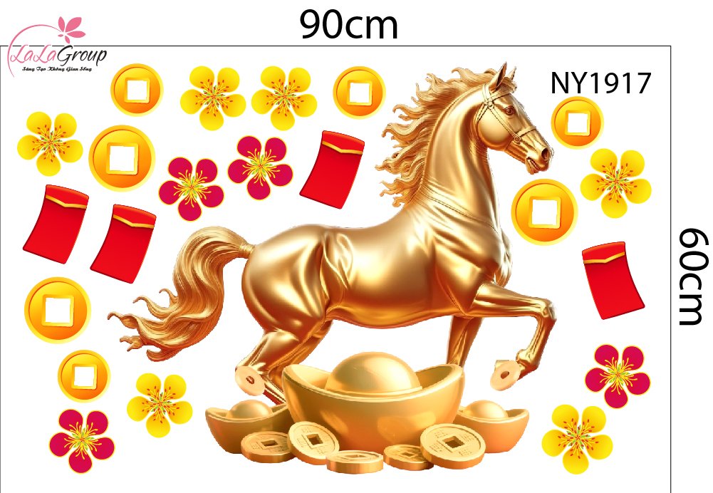 Combo Decal Trang Tr&iacute; Tết Ch&uacute;c Mừng Năm Song M&atilde; Ph&uacute; Qu&yacute; 2026