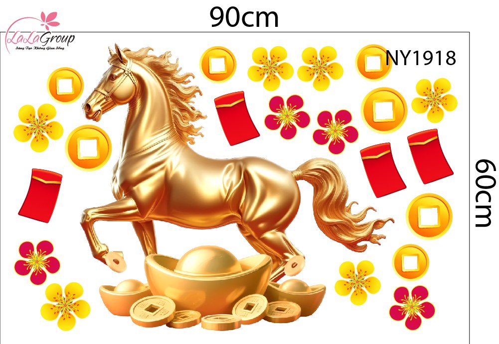 Combo Decal Trang Tr&iacute; Tết Ch&uacute;c Mừng Năm Song M&atilde; Ph&uacute; Qu&yacute; 2026