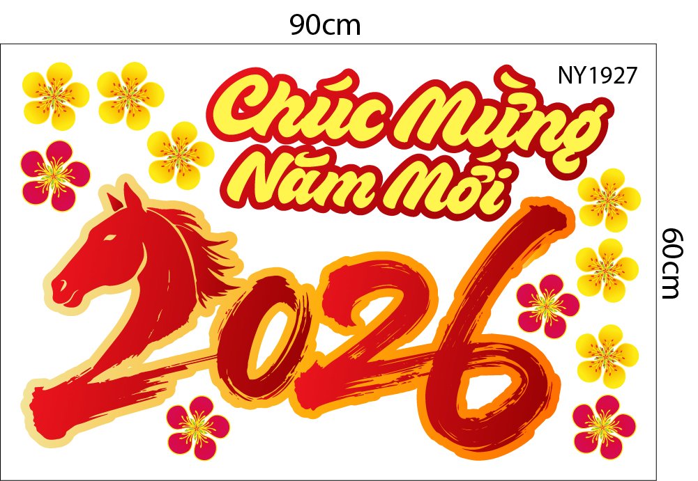 Combo Decal Trang Tr&iacute; Tết Lộc Biếc Mai V&agrave;ng Xu&acirc;n Hạnh Ph&uacute;c B&igrave;nh An