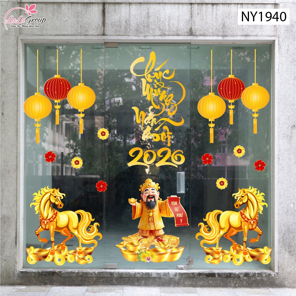 Combo Decal Trang Tr&iacute; Tết Thần T&agrave;i Đ&oacute;n Xu&acirc;n Vạn Sự Như &Yacute;