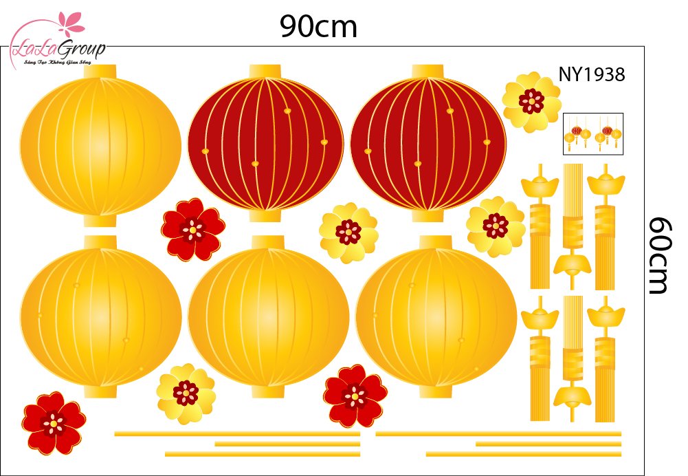 Combo Decal Trang Tr&iacute; Tết Thần T&agrave;i Đ&oacute;n Xu&acirc;n Vạn Sự Như &Yacute;