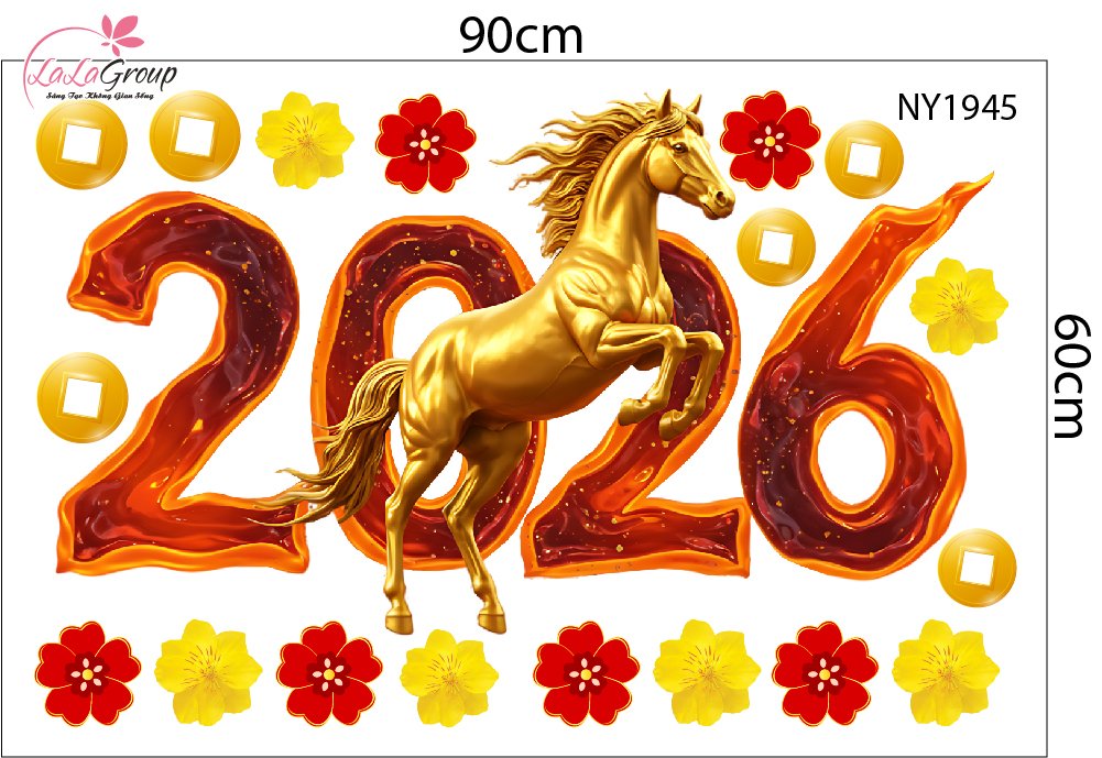 Combo Decal Trang Trí Tết Xuân Bính Ngọ Vạn Sự Như Ý Tấn Tài Tấn Lộc
