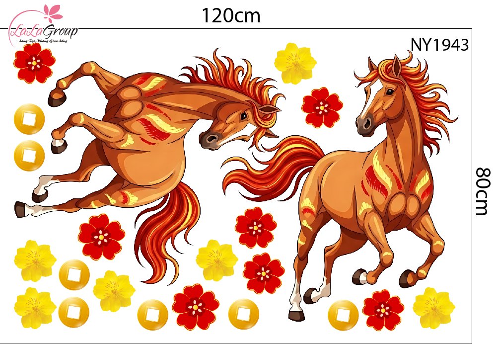 Combo Decal Trang Trí Tết Xuân Bính Ngọ Vạn Sự Như Ý Tấn Tài Tấn Lộc