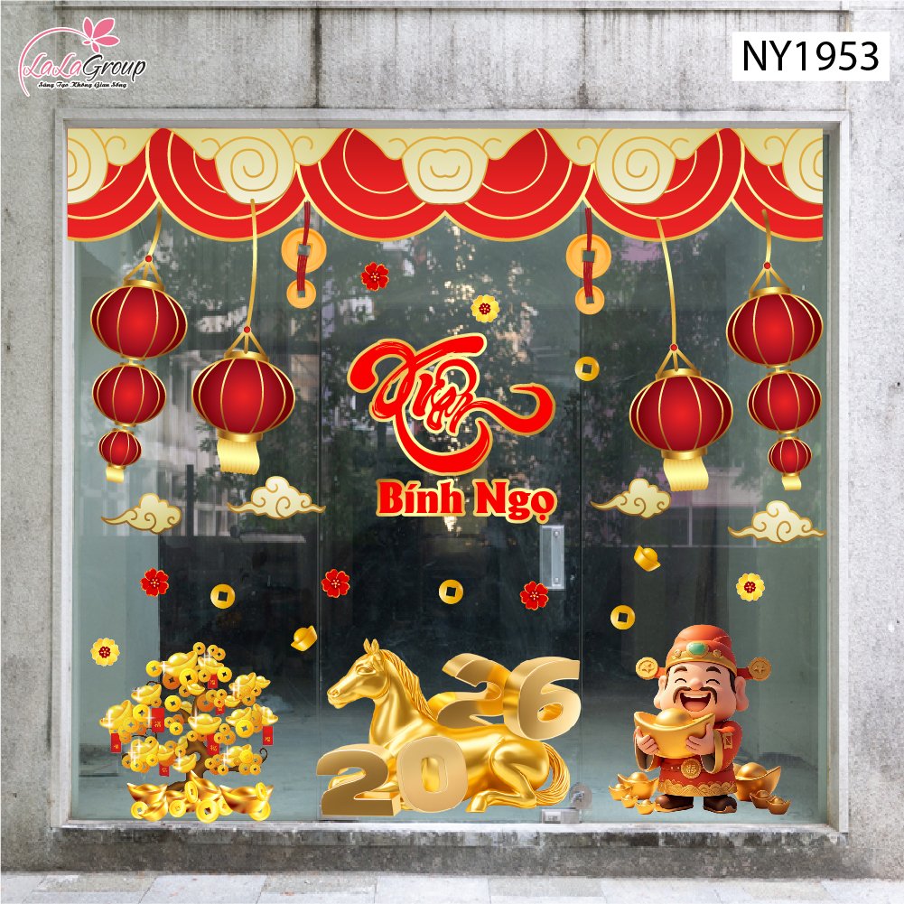 Combo Decal Trang Tr&iacute; Tết Xu&acirc;n B&igrave;nh Ngọ Thần T&agrave;i Ph&aacute;t Lộc