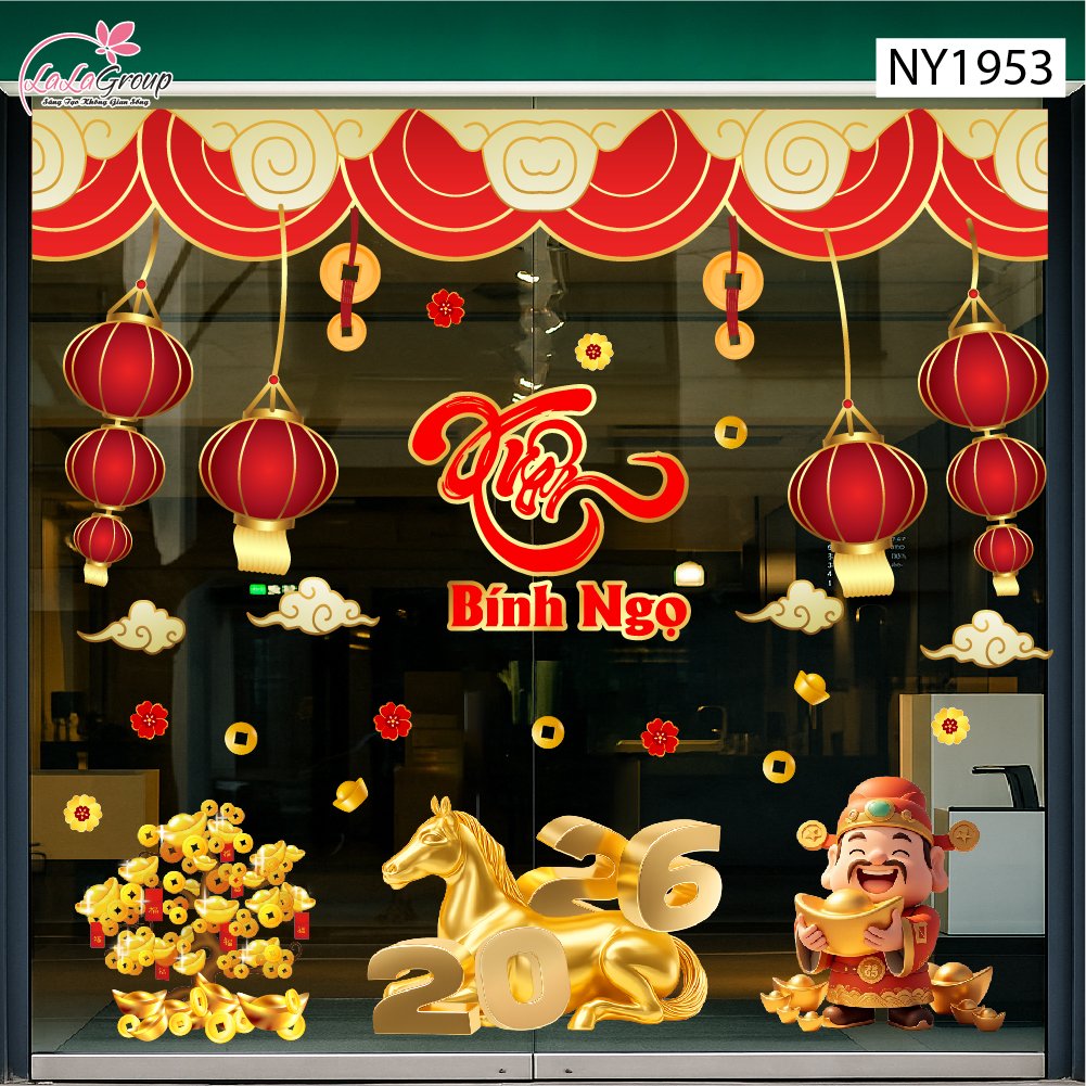 Combo Decal Trang Tr&iacute; Tết Xu&acirc;n B&igrave;nh Ngọ Thần T&agrave;i Ph&aacute;t Lộc