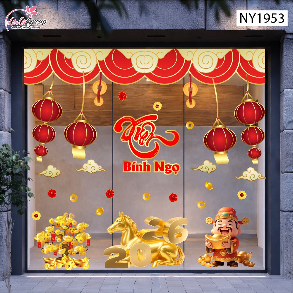 Combo Decal Trang Tr&iacute; Tết Xu&acirc;n B&igrave;nh Ngọ Thần T&agrave;i Ph&aacute;t Lộc