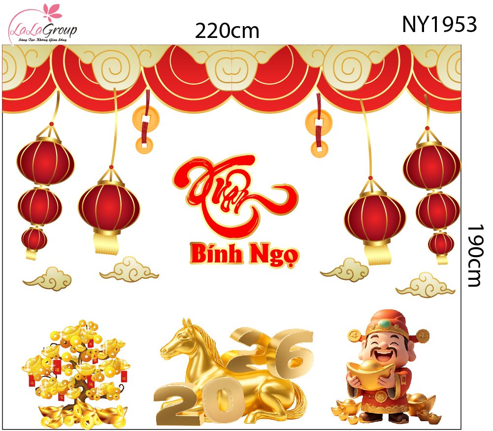Combo Decal Trang Tr&iacute; Tết Xu&acirc;n B&igrave;nh Ngọ Thần T&agrave;i Ph&aacute;t Lộc