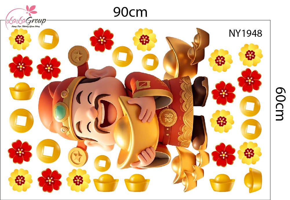 Combo Decal Trang Tr&iacute; Tết Xu&acirc;n B&igrave;nh Ngọ Thần T&agrave;i Ph&aacute;t Lộc