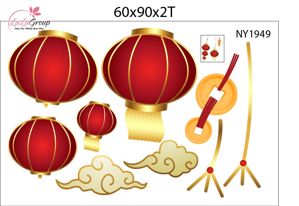 Combo Decal Trang Tr&iacute; Tết Xu&acirc;n B&igrave;nh Ngọ Thần T&agrave;i Ph&aacute;t Lộc
