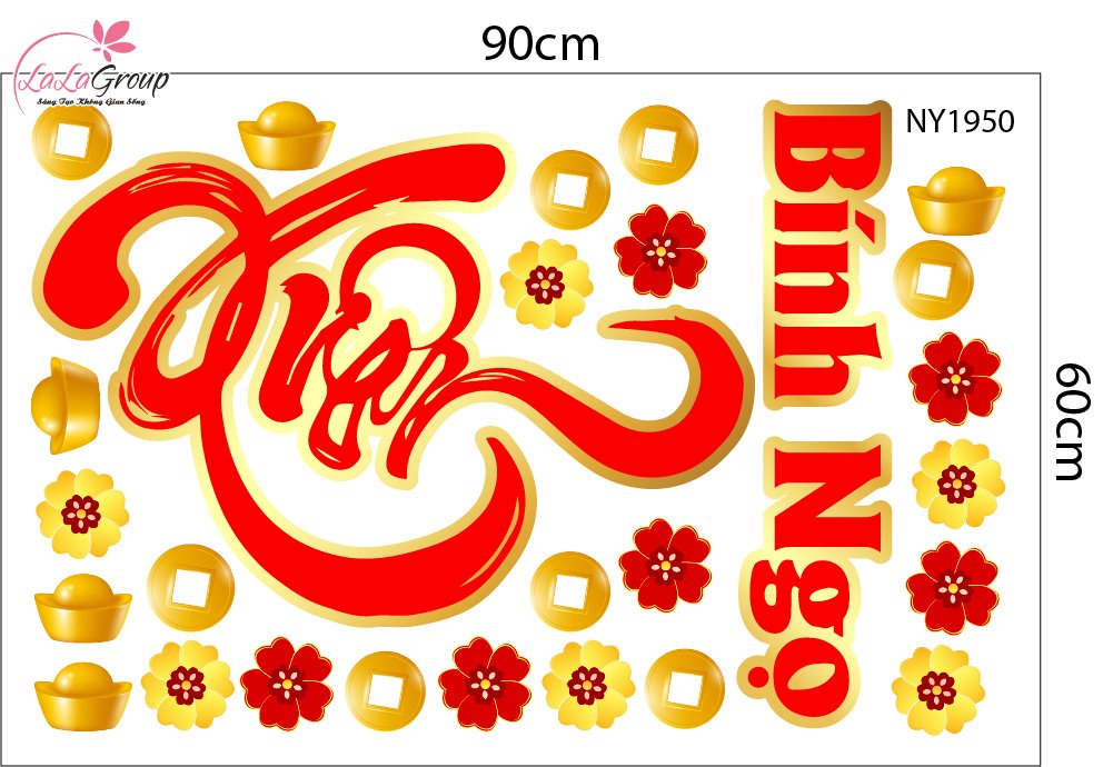Combo Decal Trang Tr&iacute; Tết Xu&acirc;n B&igrave;nh Ngọ Thần T&agrave;i Ph&aacute;t Lộc