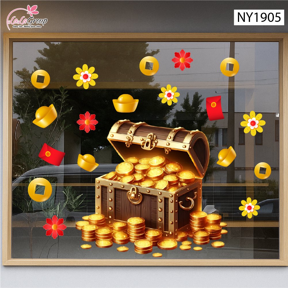 Decal Trang Tr&iacute; Tết Rương V&agrave;ng T&agrave;i Lộc