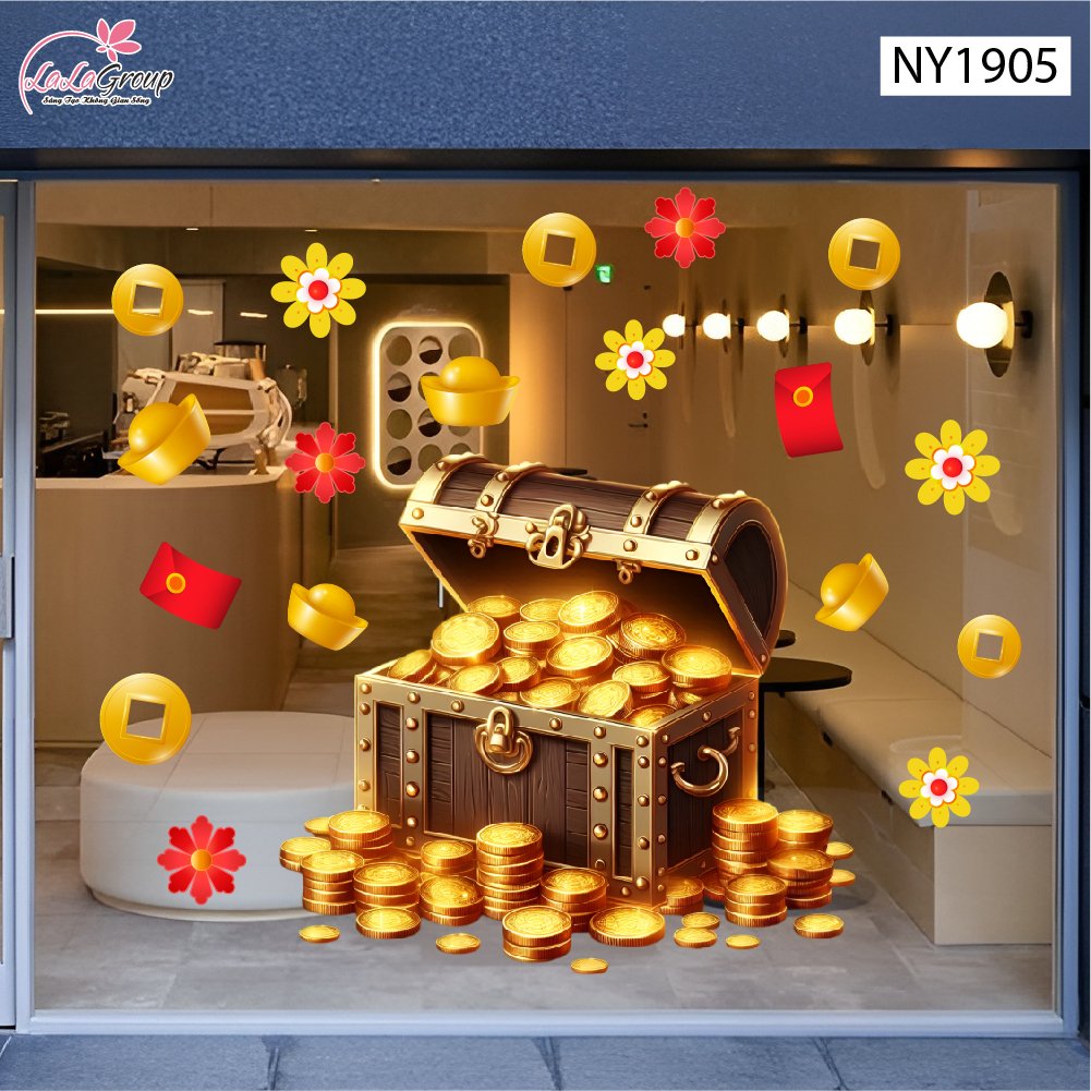 Decal Trang Tr&iacute; Tết Rương V&agrave;ng T&agrave;i Lộc