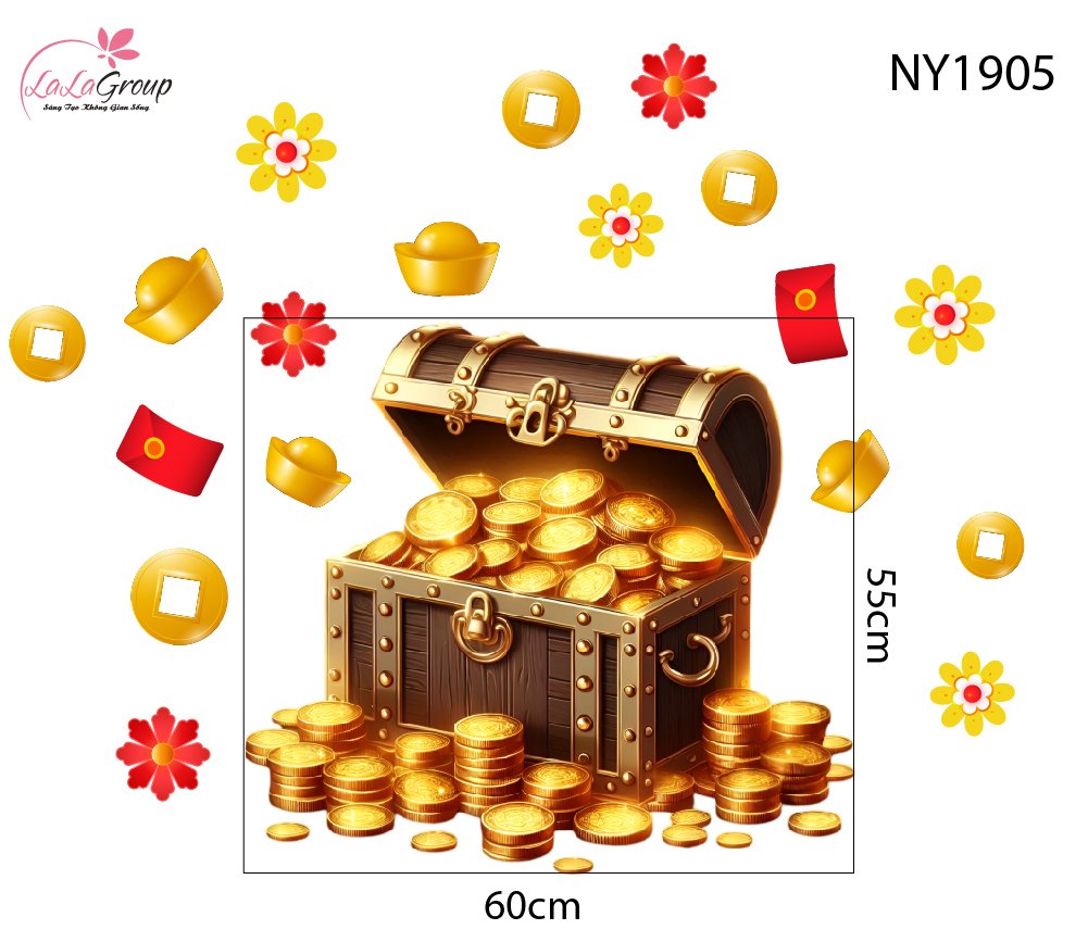 Decal Trang Tr&iacute; Tết Rương V&agrave;ng T&agrave;i Lộc