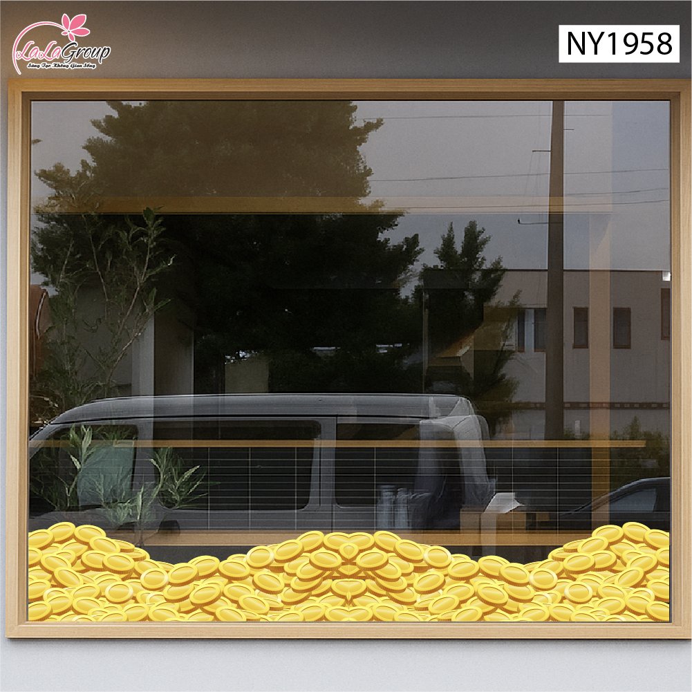 Decal Trang Tr&iacute; Tết Ch&acirc;n Tường Tiền V&agrave;ng Đ&oacute;n Xu&acirc;n