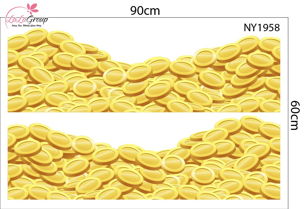 Decal Trang Tr&iacute; Tết Ch&acirc;n Tường Tiền V&agrave;ng Đ&oacute;n Xu&acirc;n