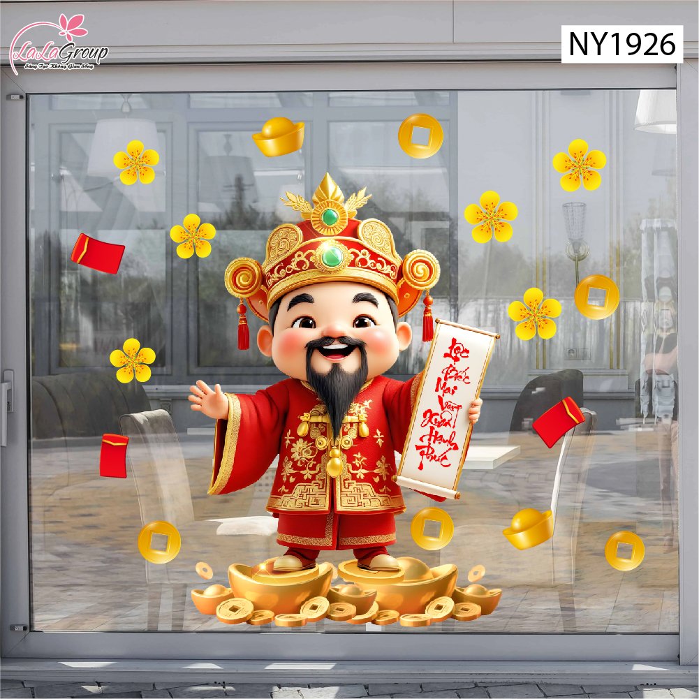 Decal Trang Tr&iacute; Tết Thần T&agrave;i Ch&uacute;c Xu&acirc;n Hạnh Ph&uacute;c