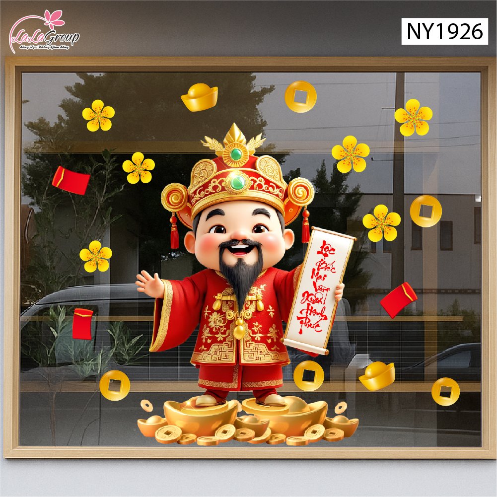 Decal Trang Tr&iacute; Tết Thần T&agrave;i Ch&uacute;c Xu&acirc;n Hạnh Ph&uacute;c
