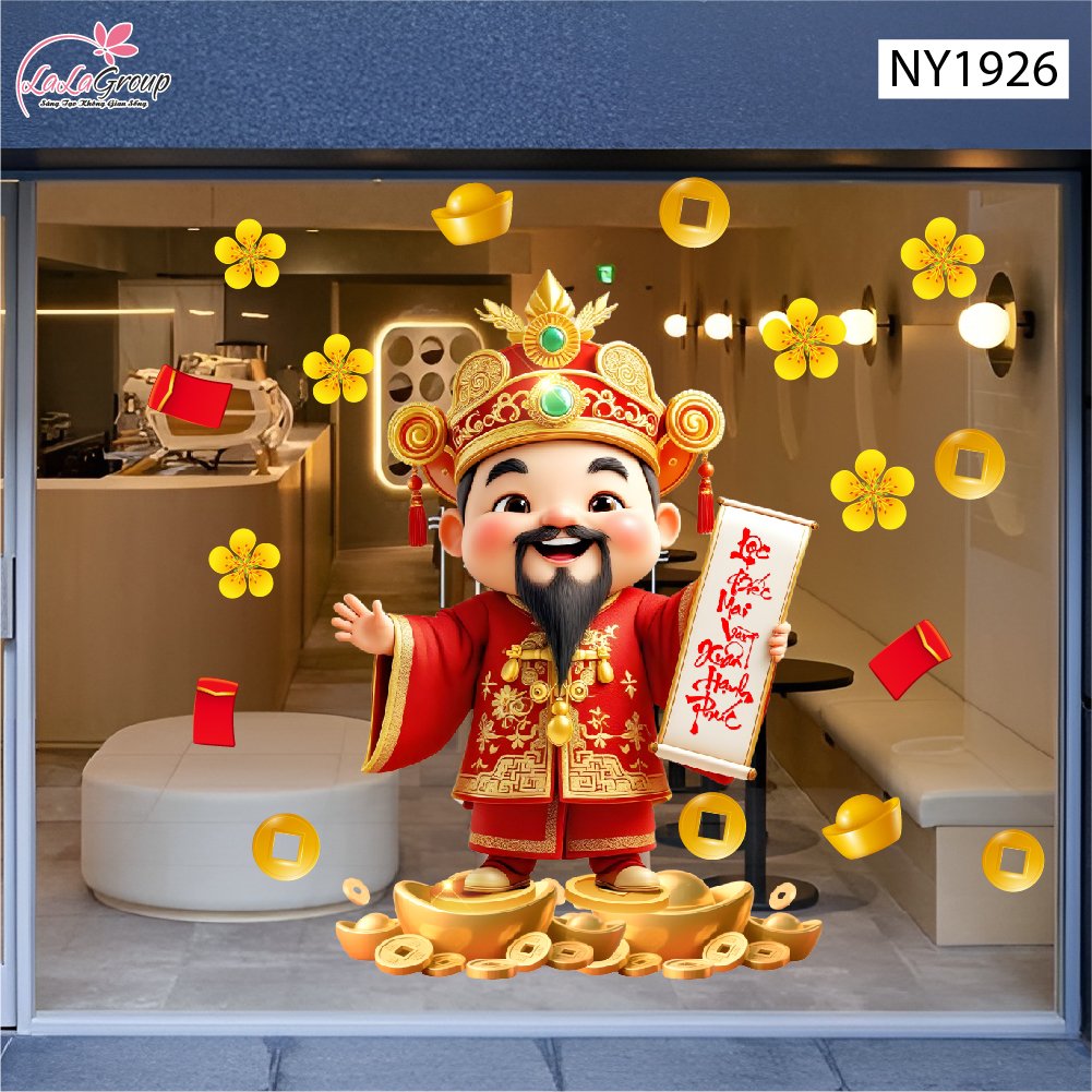 Decal Trang Tr&iacute; Tết Thần T&agrave;i Ch&uacute;c Xu&acirc;n Hạnh Ph&uacute;c