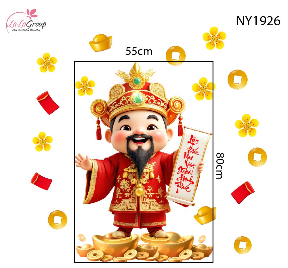 Decal Trang Tr&iacute; Tết Thần T&agrave;i Ch&uacute;c Xu&acirc;n Hạnh Ph&uacute;c