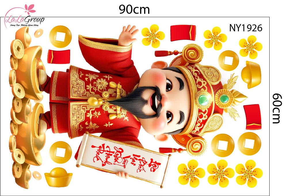 Decal Trang Tr&iacute; Tết Thần T&agrave;i Ch&uacute;c Xu&acirc;n Hạnh Ph&uacute;c