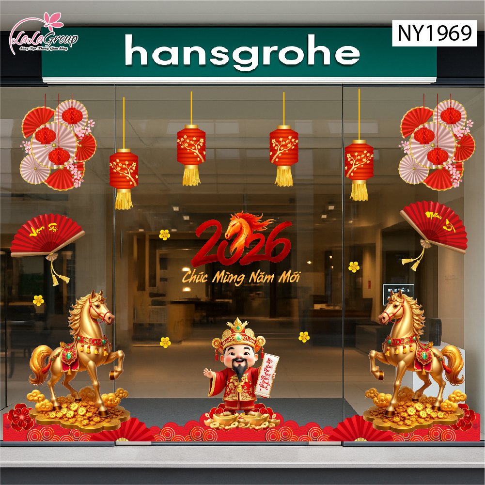 Combo Decal Trang Tr&iacute; Tết Thần T&agrave;i Ch&uacute;c Mừng Năm Mới Hạnh Ph&uacute;c