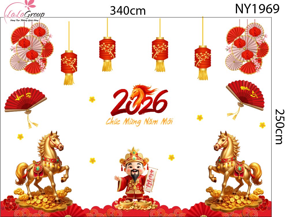 Combo Decal Trang Tr&iacute; Tết Thần T&agrave;i Ch&uacute;c Mừng Năm Mới Hạnh Ph&uacute;c