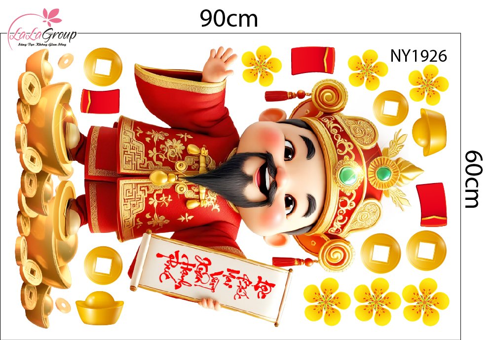 Combo Decal Trang Tr&iacute; Tết Thần T&agrave;i Ch&uacute;c Mừng Năm Mới Hạnh Ph&uacute;c