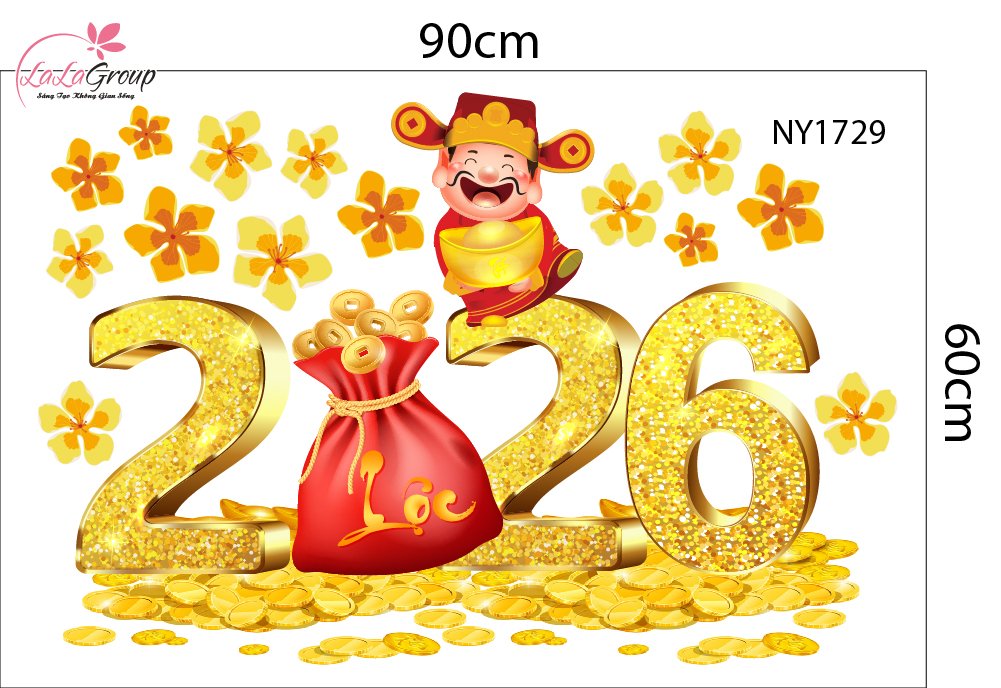 Combo Decal Trang Trí Tết Thần Tài Chúc Mừng Năm Mới Tấn Tài Tấn Lộc