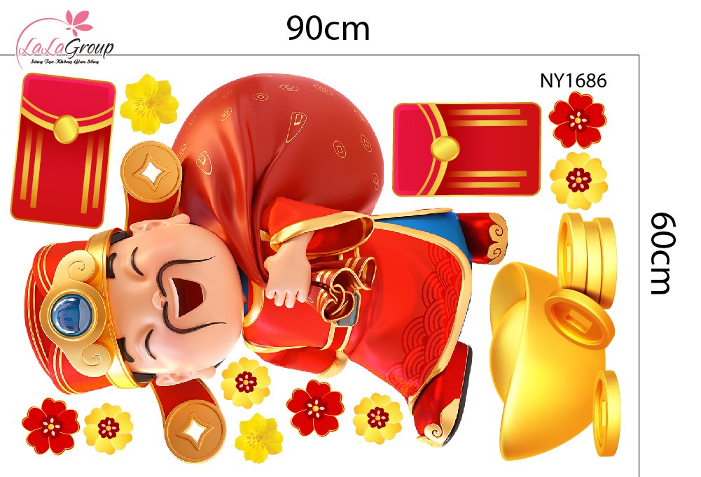 Combo Decal Trang Trí Tết Thần Tài Chúc Mừng Năm Mới Tấn Tài Tấn Lộc