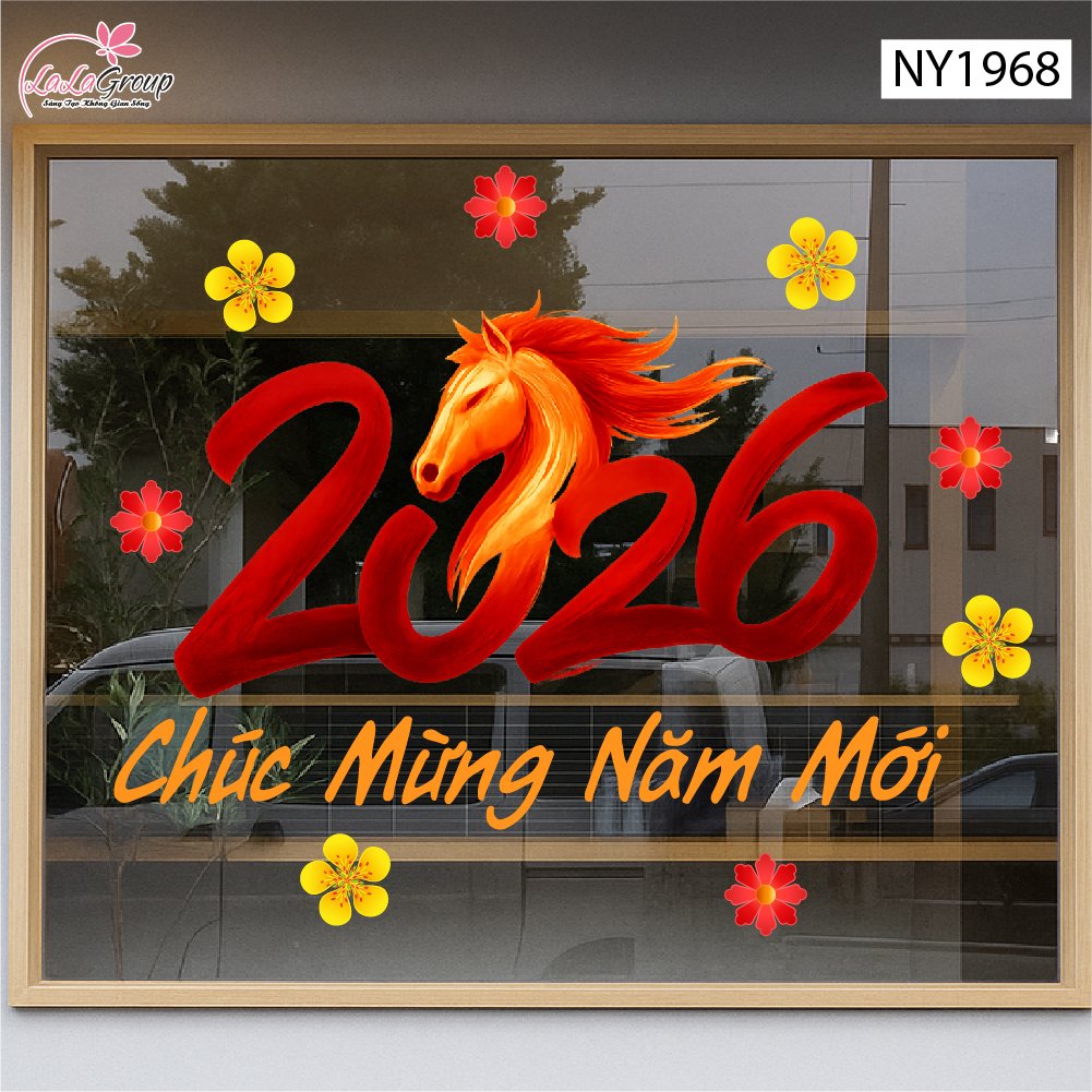 Decal Trang Tr&iacute; Tết Tuấn M&atilde; Ch&uacute;c Mừng Năm Mới Ph&uacute; Qu&yacute; Đo&agrave;n Vi&ecirc;n
